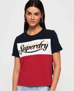 Superdry Premium Luxe Colour Block Boxy Női Pólók Sötétkék/Piros | TOCUB8295